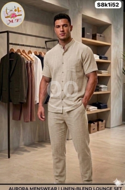 الملابس، الأحذية والزينة في Loussiya - طقم رجالي لنن نخب أول بقبة فرنسية VIP | Men&#039;s Premium Linen Set French Collar VIP