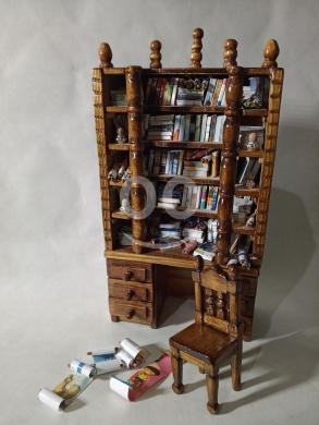 تسلية وترفيه في صيدا - مجسم مكتبة لويس السادس عشر خشب طبيعي مصغر | Miniature Louis XVI Library Wooden Model