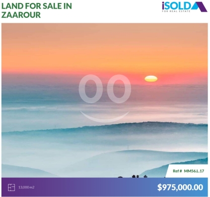 Lands for sale in Zaarour - 13000 m2 Prime land+ view for sale in Zaarour - أرض للبيع في الزعرورMM56L17