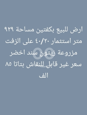 اراضي للبيع في كفتين - أرض للبيع في كفتين 929 م² مزروعة زيتون مع سند أخضر | 929sqm Land in Keftine with Green Title