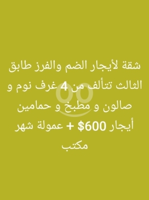 Apartments for rent dans Dam Wel Farez - شقة للإيجار في الضم والفرز ط3 4 غرف نوم | Apartment for Rent in Dam wa Farz 4BR