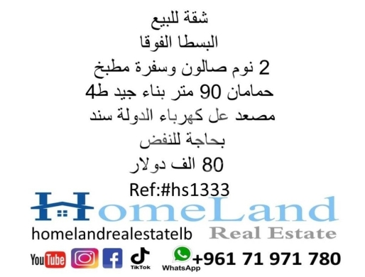 Apartments for sale in Basta - شقة للبيع في البسطة الفوقا 2 نوم مع سند أخضر | Apartment for Sale in Basta Fawka 90sqm