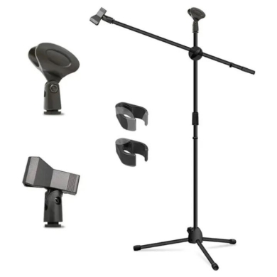 ستاند ميكروفون احترافي مع ذراع هاتف وقاعدة صدمات | Professional Mic Stand with Boom Arm &… — 3