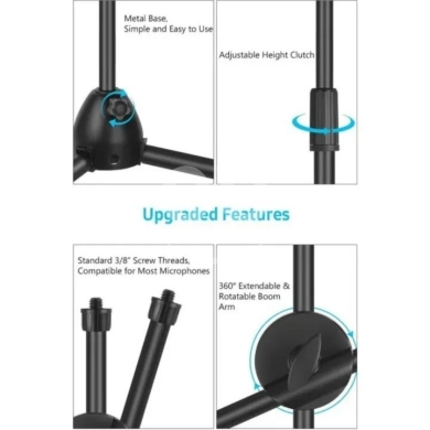 ستاند ميكروفون احترافي مع ذراع هاتف وقاعدة صدمات | Professional Mic Stand with Boom Arm &… — 6