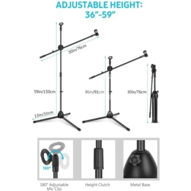 ستاند ميكروفون احترافي مع ذراع هاتف وقاعدة صدمات | Professional Mic Stand with Boom Arm &… — 4