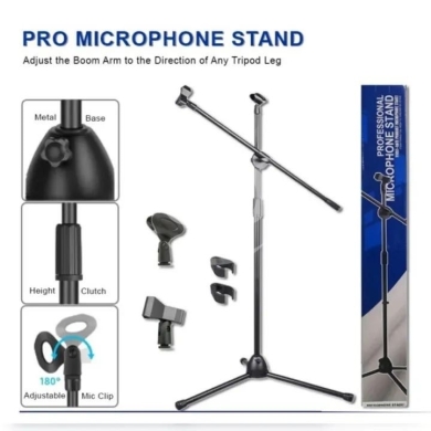 ستاند ميكروفون احترافي مع ذراع هاتف وقاعدة صدمات | Professional Mic Stand with Boom Arm &… — 2
