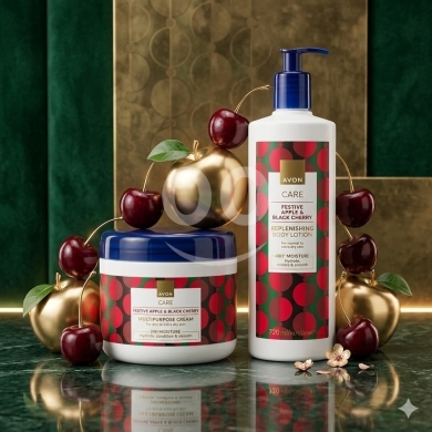 Health & Beauty in Beirut City - لوشن وكريم أفون كير بالتفاح والكرز الأسود | Avon Care Festive Apple & Black Cherry Set