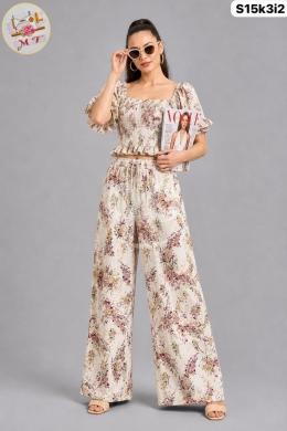 الملابس، الأحذية والزينة في Loussiya - طقم نسائي ريون سادة ومعرق قطعتين فري سايز | Premium Rayon Solid & Printed Women&#039;s Set