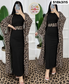 طقم عباية تايجر 3 قطع خامة فراري نخب أول | 3-Piece Tiger Print Abaya Set Premium Ferrari