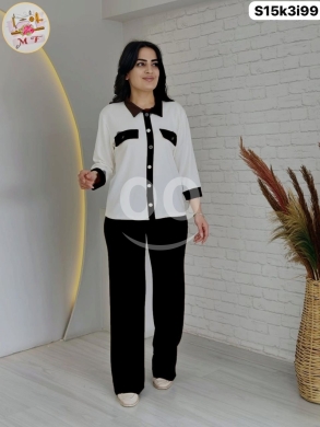 الملابس، الأحذية والزينة في Loussiya - طقم قطن فرانش تيري فاخر قطعتين مقاسات كبيرة | Premium French Terry Cotton 2-Piece Set