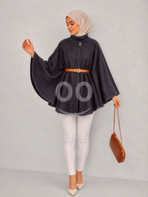 الملابس، الأحذية والزينة في Loussiya - كاب جينز عصري "مهضوم" فري سايز نخب أول | Trendy Denim Cape Modern Free Size