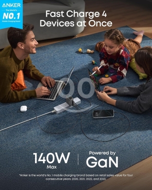 شاحن أنكر 140 واط بـ 4 منافذ وتقنية PD 3.1 | Anker 140W 4-Port Fast GaN Charger — 2