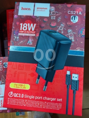 Mobile accessories in Manara - شاحن Hoco CS21A سريع بقوة 18 واط مع كابل USB-C | Hoco CS21A 18W Fast Charger Set