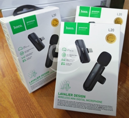 Mobile accessories in Manara - مايكروفون Hoco L20 لاسلكي USB-C عازل للضوضاء | Hoco L20 Wireless USB-C Lavalier Microphone
