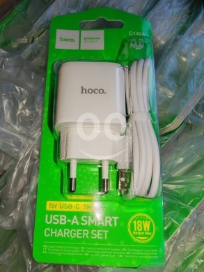 Mobile accessories in Manara - شاحن Hoco C140A ذكي بقوة 18 واط مع كابل USB-C | Hoco C140A 18W Smart Charger Set
