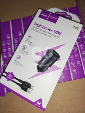 Mobile accessories in Manara - شاحن سيارة Hoco Z62 ميني بقوة 18 واط مع كابل USB-C | Hoco Z62 Aluminum Alloy Car Charger Set