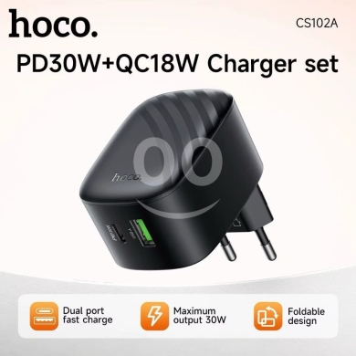 شاحن Hoco جداري بقوة 30 واط بمنفذ مزدوج وشحن سريع | Hoco 30W Dual Port Fast Charger Adapt… — 2
