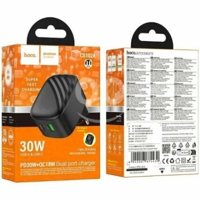 Mobile accessories in Beirut City - شاحن Hoco جداري بقوة 30 واط بمنفذ مزدوج وشحن سريع | Hoco 30W Dual Port Fast Charger Adapter
