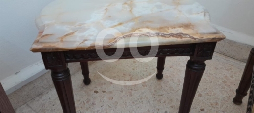 طقم طاولات أنتيك خشب زان مع رخام فخم | Antique Beechwood & Marble Table Set — 2