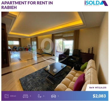 شقق للإيجار في رابيه - 430 m2 apartment+sea view for rent in Rabieh - شقة للإيجار في الرابيةMT12A235