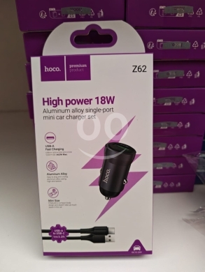 Mobile accessories in Manara - شاحن سيارة هوكو Z62 بقوة 18 واط مع كابل USB-C | Hoco Z62 18W Mini Car Charger Set