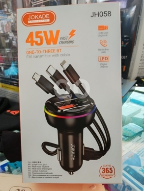 Mobile accessories in Manara - جهاز إرسال FM وشاحن سيارة جوكاد 45 واط مع كابلات | JOKADE 45W BT FM Transmitter Set