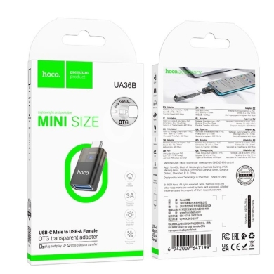 Mobile accessories in Ras El Nabaa - وصلة نقل بيانات شفافة USB-C إلى USB-A | Hoco UA36B USB-C to USB-A OTG Adapter