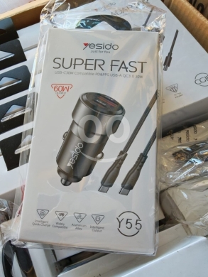 Mobile accessories in Manara - شاحن سيارة يسيدو Y55 بقوة 60 واط مع كابل Type-C | Yesido Y55 60W Super Fast Car Charger