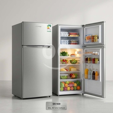 Kitchen in Bouchrieh - Top-Mount Refrigerator DX 920 Silver 83L - Compact Double Door Fridge with Glass Shelves & Lamp