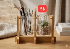منظم مكتب خشبي مع أكواب زجاجية فاخرة | Wooden Desk Organizer with Glass Cups