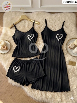 الملابس، الأحذية والزينة في Loussiya - طقم بيجامة قطن نسائي 3 قطع صناعة لبنانية | Women&#039;s 3-Piece Cotton Pajama Set Lebanese Made