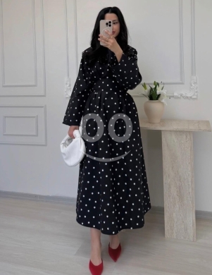 فستان نسائي منقط راقي بتصميم عصري وأنيق | Elegant Women's Polka Dot Long Dress — 4