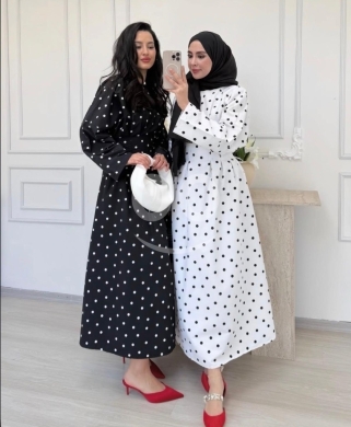 Clothes, Footwear & Accessories in Dahr el-Ain - فستان نسائي منقط راقي بتصميم عصري وأنيق | Elegant Women&#039;s Polka Dot Long Dress