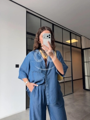 طقم جينز نسائي قطعتين ناعم وعصري | Women's Trendy Two-Piece Soft Denim Set — 5