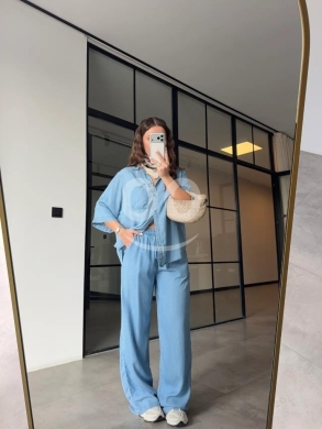 طقم جينز نسائي قطعتين ناعم وعصري | Women's Trendy Two-Piece Soft Denim Set — 2