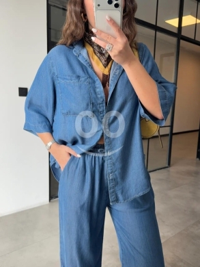 طقم جينز نسائي قطعتين ناعم وعصري | Women's Trendy Two-Piece Soft Denim Set — 3