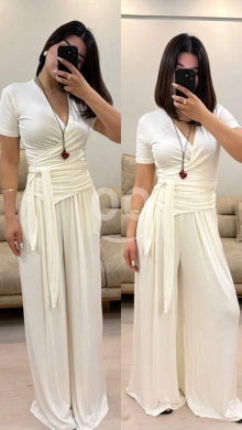 جمبسوت نسائي عصري بتصميم الـ Wrap ألوان متعددة | Women's Trendy Wrap Design Jumpsuit — 3