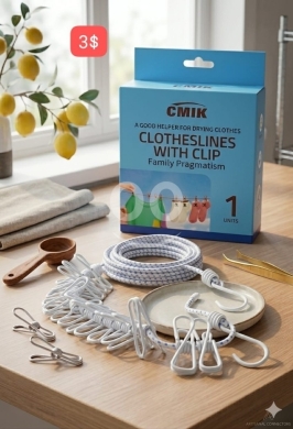 Kitchen appliances in Adonis - Portable Elastic Clothesline with Clips | حبل غسيل مرن محمول مع ملاقط مدمجة