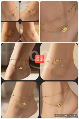 Clothes, Footwear & Accessories in Adonis - Elegant Gold-Plated Layered Anklet Collection | تشكيلة خلاخيل ذهبية أنيقة بطبقتين
