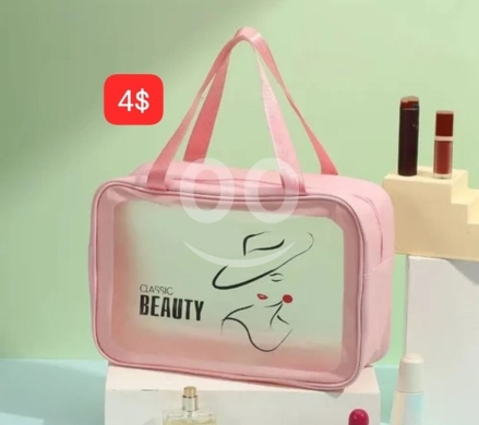 Clothes, Footwear & Accessories in Adonis - Classic Beauty Transparent Travel Makeup Bag | حقيبة مكياج شفافة للسفر بتصميم كلاسيكي