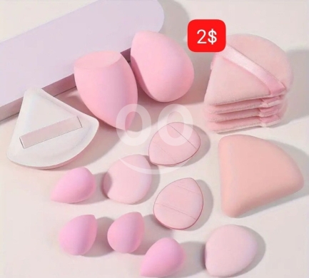 الصحة و الجمال في ادونيس - Professional Pink Makeup Sponge and Powder Puff Set | مجموعة اسفنجات مكياج ولبادات بودرة زهرية