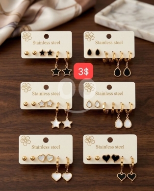 Clothes, Footwear & Accessories in Adonis - Stainless Steel Earring Sets Collection | مجموعة أقراط من الفولاذ المقاوم للصدأ