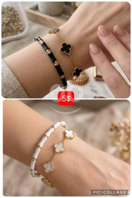 Clothes, Footwear & Accessories in Adonis - Elegant Bamboo and Clover Bracelet Set | طقم أساور ذهبية بتصميم البامبو والكلوفر
