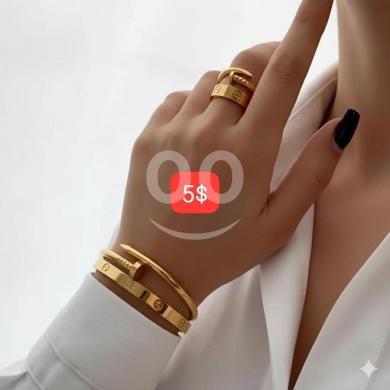 Clothes, Footwear & Accessories in Adonis - Elegant Gold-Plated "Nail" Bracelet & Ring Set | طقم سوار وخاتم "المسمار" الذهبي الأنيق