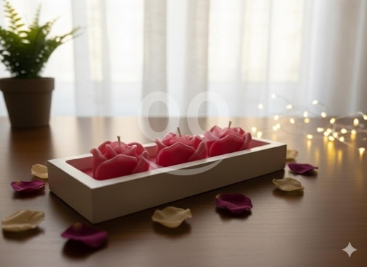 Other Goods in Ghaziyeh - طقم شموع "الوردة الوردية" في صينية أنيقة | Pink Rose Candle Set with Decorative Tray