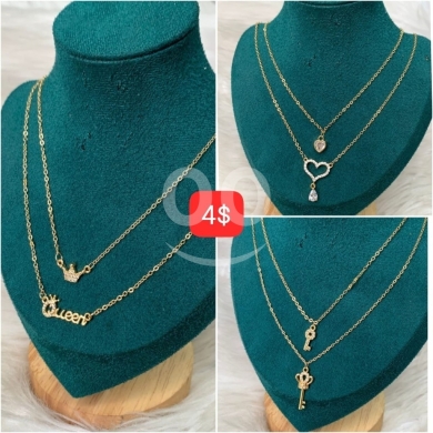 Clothes, Footwear & Accessories in Adonis - سلسال نسائي ذهبي ناعم بطبقتين وتصاميم متنوعة | Elegant Layered Gold-Tone Women&#039;s Necklace
