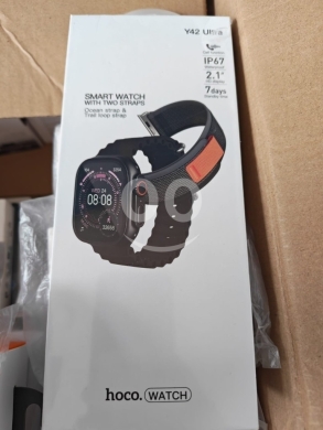 Smart Watches في منارة - ساعة هوكو Y42 الترا الذكية باللون الأسود مع حزامين | Hoco Y42 Ultra Smart Watch Black Edition