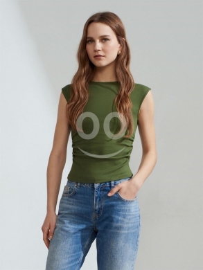 Vêtements, chaussures et accessoires dans Dahr el-Ain - توب نسائي مضلع بزمزمات جانبية وأكمام قصيرة من Styllana Store | Ribbed Cap Sleeve Ruched Top