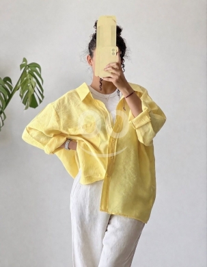 Vêtements, chaussures et accessoires dans Dahr el-Ain - قميص كتان أصفر عصري بقصة واسعة من Styllana Store | Chic Yellow Oversized Linen Shirt
