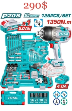 DIY Tools & Materials in Tripoli - طقم توتال احترافي 126 قطعة مع مفك صدم لاسلكي | Total 126-Piece Professional Set with Cordless Impact